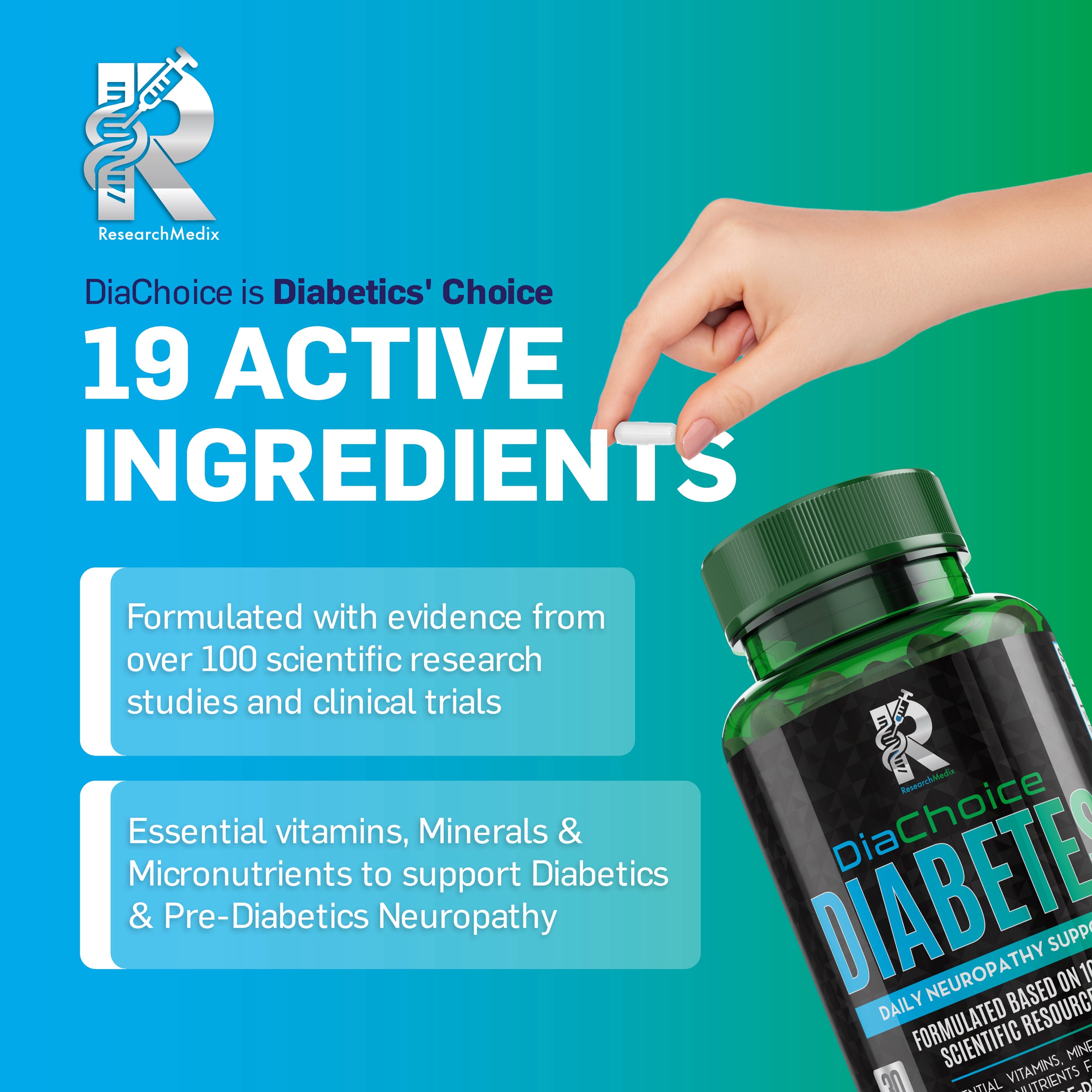 DiaChoice Neuropathy Support with Alpha Lipoic Acid 600 mg, to Fortify Nerve Health & Support Healthy Nerve Function, ALA, Co Q10, Magnesium, Zinc, Vitamins B12, B9, B6, B3, B2, B1, D, C, E & 5 more