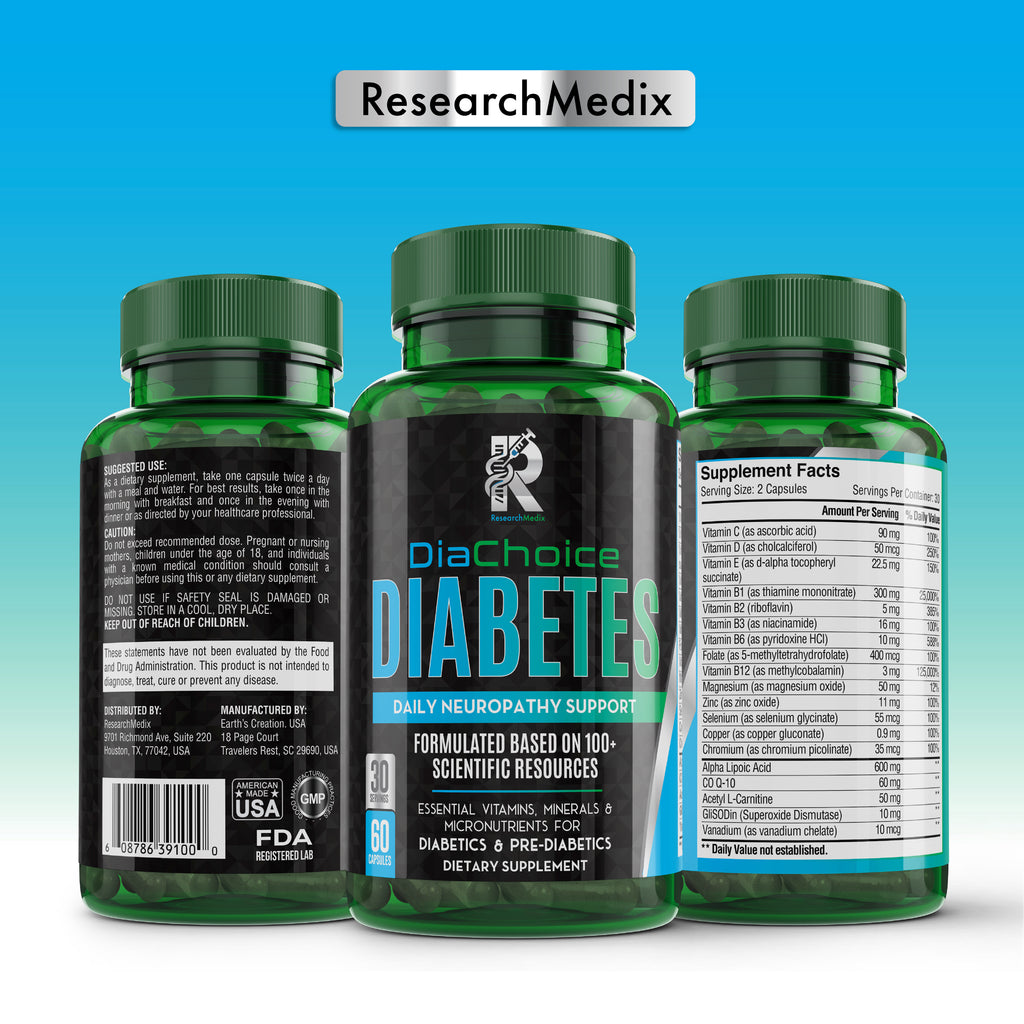 DiaChoice Neuropathy Support with Alpha Lipoic Acid 600 mg, to Fortify Nerve Health & Support Healthy Nerve Function, ALA, Co Q10, Magnesium, Zinc, Vitamins B12, B9, B6, B3, B2, B1, D, C, E & 5 more